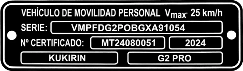 Ejemplo placa homologación VMP